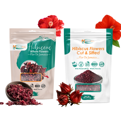 Hibiscus Tea Petals Bundle | Whole Dried Flowers + Cut & Sifted Hibiscus 32 oz – Sun-Dried, Non-GMO | NaturalEvity