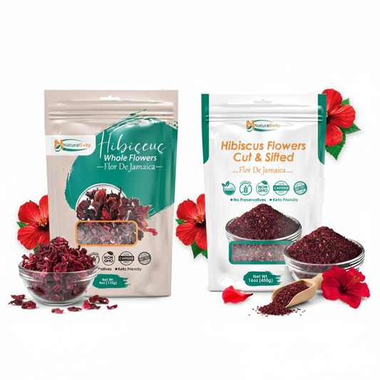 Hibiscus Tea Petals Bundle | Whole Dried Flowers + Cut & Sifted Hibiscus 16 oz – Sun-Dried, Non-GMO | NaturalEvity